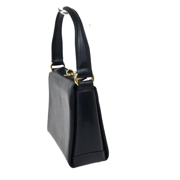 GUCCI Logo Shoulder Hand Bag Leather Navy Blue GHW Italy 35KB070 - Picture 4 of 15